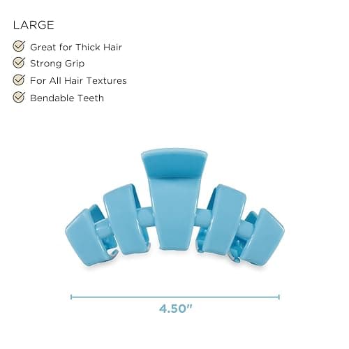 TELETIES - Large Hair Clip - For Thick to Super-Thick Hair - Strong Grip, Bendable Teeth, Comfortable Curved Design - For All Hair Textures - Summer Sky thumbnail 3