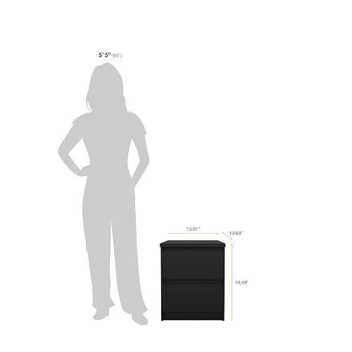 2 Drawer Nightstand, Black Matte | Contemporary Design, Handle-Free thumbnail 3