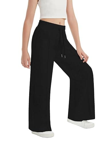 EXARUS Girls Sweatpants Front Seam Drawstring High Waist Wide Leg Sweat Pants Baggy Causal Kids High Waisted 6-14Y thumbnail 4