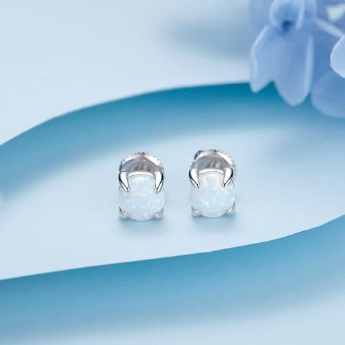 Hypoallergenic Earrings for Women: 925 Sterling Silver Rainbow Moonstone/Opal/Turquoise Screw Back Stud Earrings for Sensitive Ears Small Round Earrings Christmas Mother Day Jewelry Gifts (5mm/7mm) thumbnail 7