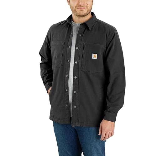 Carhartt Mens Rugged Flex® Relaxed Fit Canvas Fleece-Lined Snap-Front Shirt Jac - Image 1