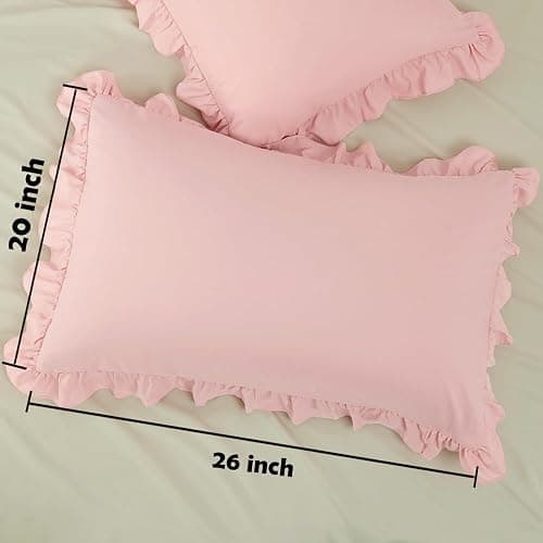 Pillow Cases Standard Size Set of 2, 20x26 Envelope Closure Pillowcase Pink Ruffle Pillow Cases, Soft Breathable and Non Shrinking Microfiber Ruffled Pillow Shams Scalloped Pillow Cases thumbnail 2