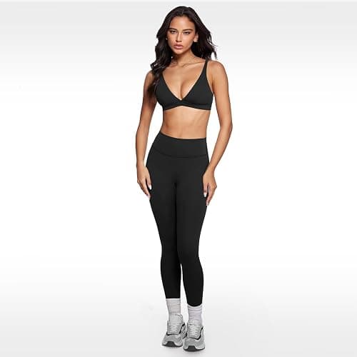 INGIA Womens Deep V-Neck Sports Bra Padded Low Impact Fitness Yoga Bra U Back Wireless Workout Bra Contour Crop Top thumbnail 5