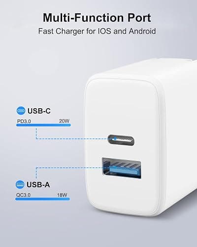 20W Dual Port Fast Charger for iPad 9th 8th 7th 6th 5th Generation 10.2 inch, iPad Air 3/2, iPad mini 5/4/3, Foldable Wall Charger with 6.6ft USB-C to Lightning Fast Charging Cable thumbnail 3