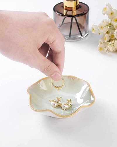 JAMEND CLXP Lotus Leaf Shape Decorative Ring Tray, Small Key Bowl, Ceramic Trinket Tray Jewelry Dish Organizing Necklace Earrings, Home Decoration for Mom Best Friend Sister, Light Green. thumbnail 6