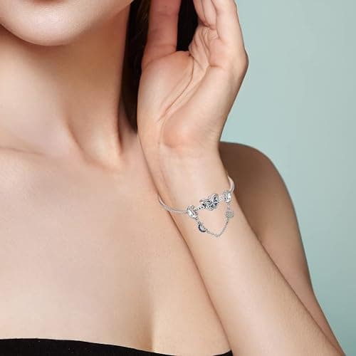 MULA 925 Sterling Silver Safety Chain for Charms Bracelets Dangle Pendants Beads Cute Cat Moon Flower Jewelry Charms for Women thumbnail 4