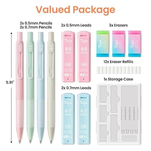 Cute Mechanical Pencil Set, 4 Pcs Pastel Mechanical Pencils 0.7 & 0.5mm with 4 Tube Leads Refills, 3 Erases & 1 Box Eraser Refills, Aesthetic pencils for Girl Boy, Back to School Supplies-Pastel - Retractable thumbnail 2