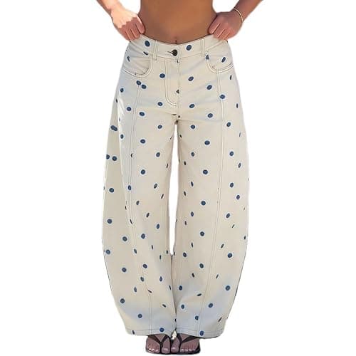 XBTCLXEBCO Polka Dot Jeans Women Y2K Print High Waisted Wide Leg Denim Pants Vintage Stretchy Boyfriend Jeans 90s Streetwear - Image 1