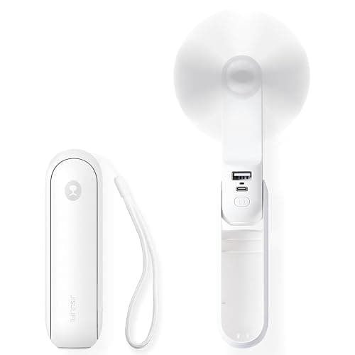 JISULIFE Portable Handheld Fan, Mini 3 In 1 with Rechargeable Battery, Personal Pocket Fan for Travel, Outdoor, USB Power Bank, Flashlight, Essential Ideal Gifts for Summer/Concert/Vacation - White - Image 1