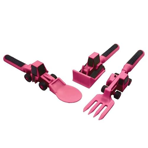 Constructive Eating Plate and Utensils Set - USA-Made Toddler Dinnerware with Divided Plates (Pink Construction) thumbnail 6