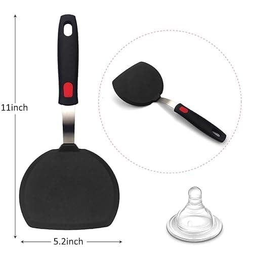 Silicone Pancake Spatula, Wide Silicone Spatula Turner with Lengthened Handle, 600°F Heat Resistant Cooking Spatulas for Nonstick Cookware, Large Flexible Kitchen Utensils BPA Free (Pancake Spatula) thumbnail 3