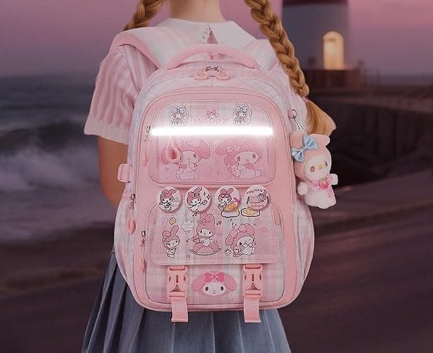 Festa Park Cutecore Backpack Shoulder Bag Purse, Kawaii Cartoon Bookbag Aesthetic Large Harajuku Daypack Preppy Rucksack Bags (Pink) thumbnail 4