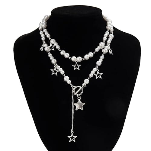 LAKIYOYO Silver Star Necklace Star Y2k Layered Necklace Chunky Stack Toggle Chain Summer Beach Jewelry with Silver Chains for Women thumbnail 7