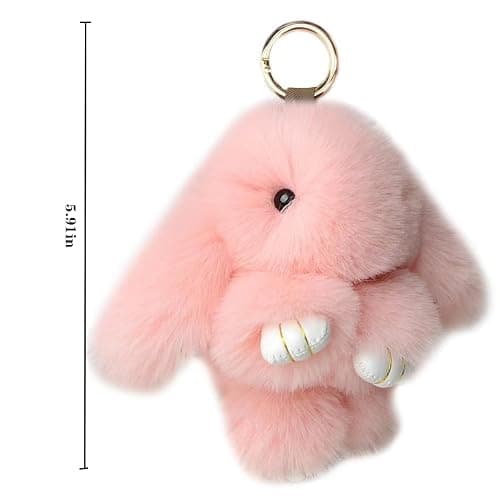 jtkdxqs Soft Cute Bunny Keychain Artificial Rabbit Fur Plush Fluffy Pom pom Key Ring for Women thumbnail 2