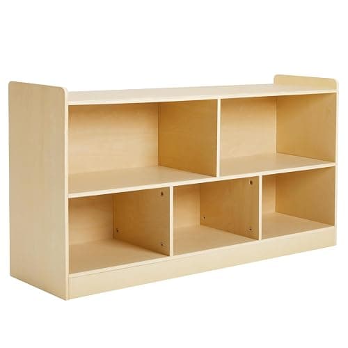 PTINFLUCE Montessori Shelf, Wooden Toy Storage Organizer for Books Toys, 2 Shelf Bookcase, 5-Section Storage Cabinet, Toddler Book Shelf for Kids Rooms, Playroom, Nursery, Kindergarten (Natural) thumbnail 8