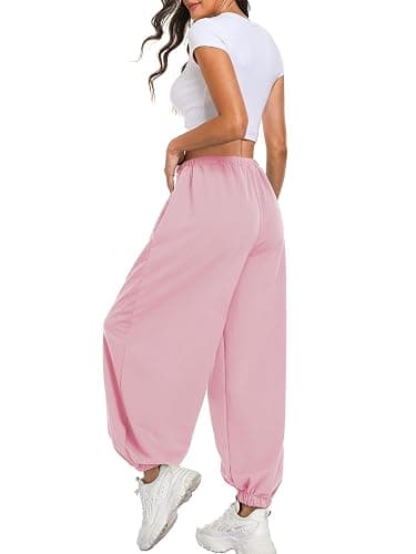 TITOMD Womens Baggy Balloon Pants Lightweight Wide Leg Elastic Waist Comfy Joggers Casual Workout Pants with Pockets thumbnail 4
