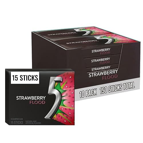 5 GUM Strawberry Flood Sugar Free Chewing Gum Juicy Fruity Tangy Flavor, Five Gum, 15 Sticks (10 Pack) - Image 1