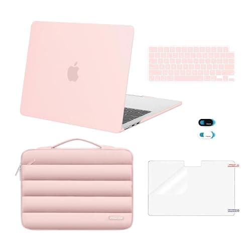 MOSISO Compatible with MacBook Air 13 inch Case 2025 2024 2023 2022 M4 A3240 M3 A3113 M2 A2681, Hard Case&Puffy Bag&Keyboard Cover&Webcam Cover&Screen Film for MacBook Air 13.6 inch Case, Pink - Image 1