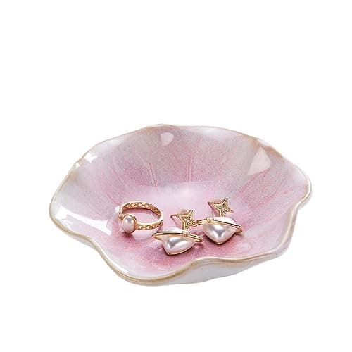 2PCS Lotus Leaf Shape Ring Holder Dish, Small Key Bowl, Ceramic Trinket Tray Jewelry Dish Organizing Necklace Earrings for Mom Friend Sister, All Jewelries Are NOT Included.Pink+Light Green.… thumbnail 5
