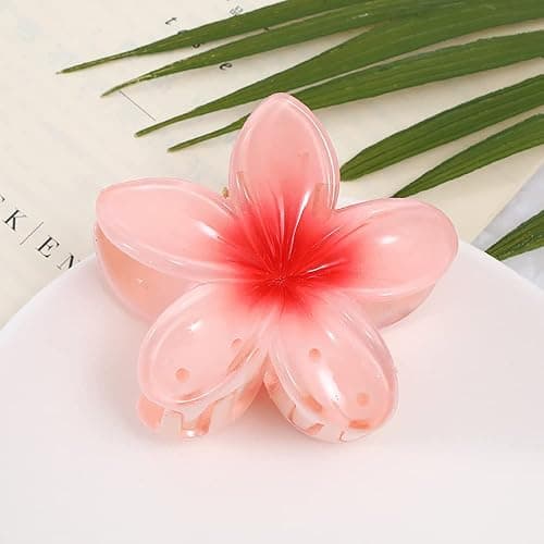 YIHECWY4 Pieces Plumeria Flower Hair Claw Clips Acrylic Hair Jaw Clips Hawaiian Hair Claw Clips for Medium Thick Hair Women and Girls Hawaii Hair Accessorie(4 colors) thumbnail 3