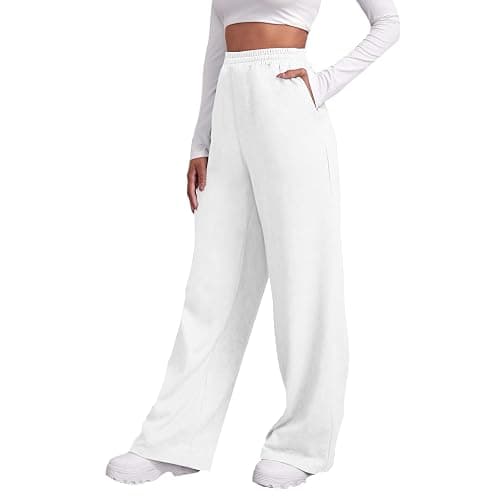 Womens Wide Leg Sweatpants Cozy Fleece Boyfriend Casual Jogger Pants Baggy Elastic High Waisted Yoga Pants with Pockets - Image 1