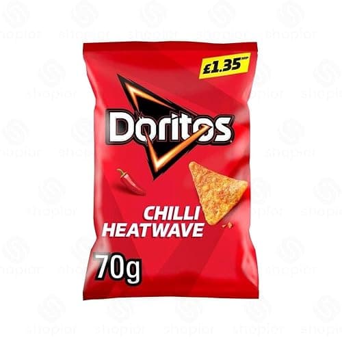 Doritos Tortilla Chips – Bold Crunch, Iconic Taste | Crispy Flavoured Corn Chips in Variety of Flavors – 5 Snack Bags per Pack | Party, Movie Night Crisps (Chilli Heatwave - £1.35-70g x 18Pack) thumbnail 5