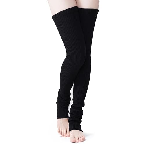 Yymobt Leg Warmers Black Knee High Socks Footless Thick Winter Leg Warmer for Women 35 Inches 80s Party thumbnail 6