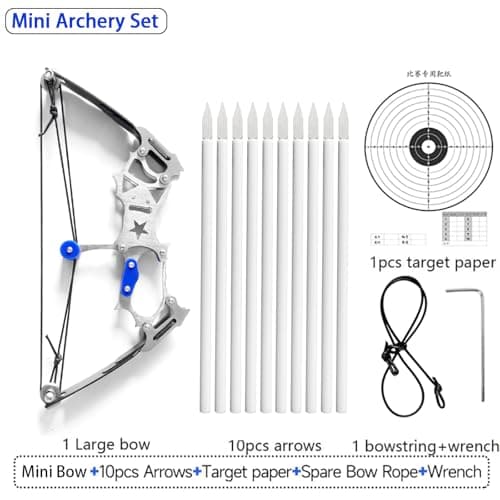 TIETHEKNOT Mini Archery Bow Set Right Hand Mini Compound Bow Mini Hunting Bow Metal Material Catapult RH/LH for Hunting Shooting Practice Archery Entertainment Fun, silvery thumbnail 3