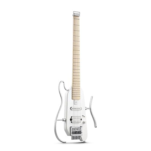 Donner HUSH-X Electric Guitar Kit - Featherlight Travel Guitar with Easy Assemble Stands, Great for Travel and Practice, Mahogany Solid Body, Gig Bag, All Accessories, Metallic White - Image 1