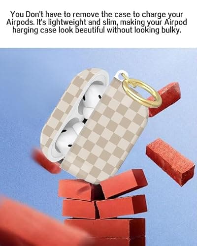 Compatible with AirPod Pro 2nd/1st Generation Case Cover with Key Chain,Full Protective Shockproof Wireless Headphone Case for Airpod Pro 2023/2022/2019(Beige Checkered) thumbnail 4