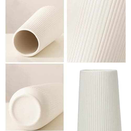 Ceramic Vase for Flower, Pampas Grass Vase, 7.8''H Ribbed Decor Vase, White | Nordic Minimalist Flower Vase, White Modern Home Office Decor Vases, For Living Room, Dining Table, Bedroom, Kitchen Shelf thumbnail 6