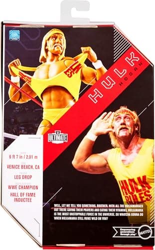 Mattel WWE Ultimate Edition Action Figure & Accessories Set, Hulk Hogan 6-inch Collectible with Swappable Heads & Hands, 30 Articulation Points thumbnail 6