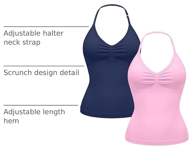OLCHEE Womens Halter Workout Tank Tops V Neck Backless Strappy Padded | Longline Gym Yoga Pilates Top, Adjustable Spaghetti Strap, Backless, Scrunch, Sweetheart, Built-in Bra, Removable thumbnail 4