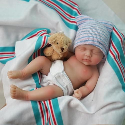 Mire & Mire 7 inch Boy Miniature Sleeping Full Silicone Mini Baby Dolls with Feeding Accessory Lifelike Baby Doll Soft Realistic Baby Doll thumbnail 7