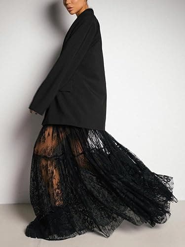 Mumaroho Women Sexy High Waist Solid A-line Cover Ups Beach Sheer Mesh Lace Maxi Skirt Without Lining thumbnail 3