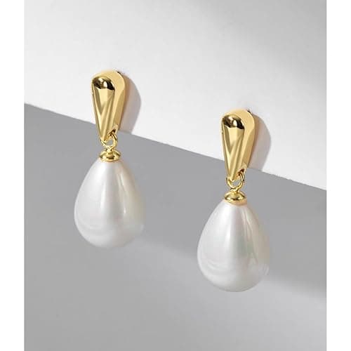 14k Gold Plated Lightweight Pearl Earrings,Trendy Jewelry,Teardrop Hoop Earrings for Women,Pearl Drop Earrings,Elegant Jewelry for Gifts thumbnail 3