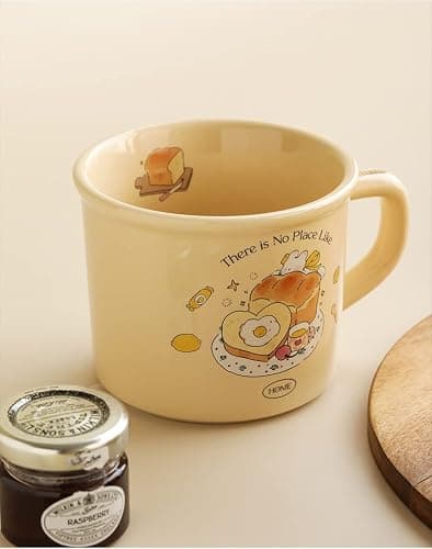 TREEWOO Cute Morning Coffee Mug 380ml/12oz Kawaii Bunny and Toast Bagel Household Ceramics Latte Milk Tea Cup for Boys Girls Kids Daughter Son Home Family (Toast) thumbnail 5