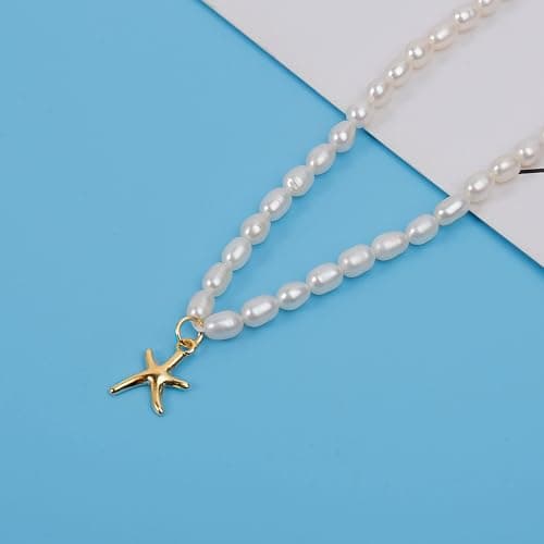 wgoud Natural Freshwater Pearl Choker Necklace for Women, Trendy 14K Gold Plated Pearl Necklaces Handmade Jewelry Gift - Necklace E thumbnail 9