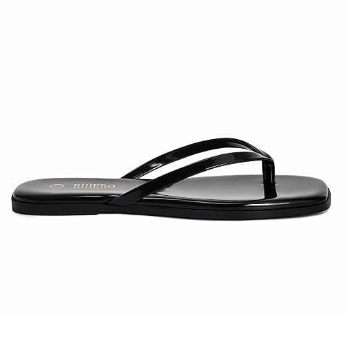Rihero Flip Flops for Women Comfortable Square Toe Beach Sandals Slip On Leather Thong Flat Sandals Dressy thumbnail 4