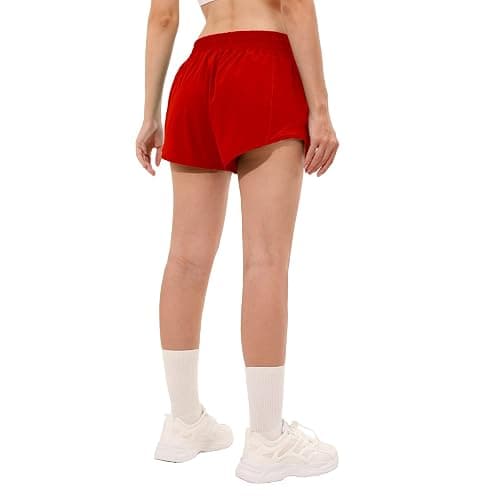 Aurefin High Waisted Athletic Shorts for Women, Womens Plus Size Running Workout Shorts with Liner and Zip Pocket 4 inch thumbnail 2