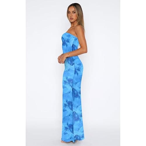 Goafuliy 2 Piece Skirt Sets for Women Summer, Floral Sleeveless Tube Top Bodycon Maxi Skirts Y2k Vacation Going Out Outfits thumbnail 4
