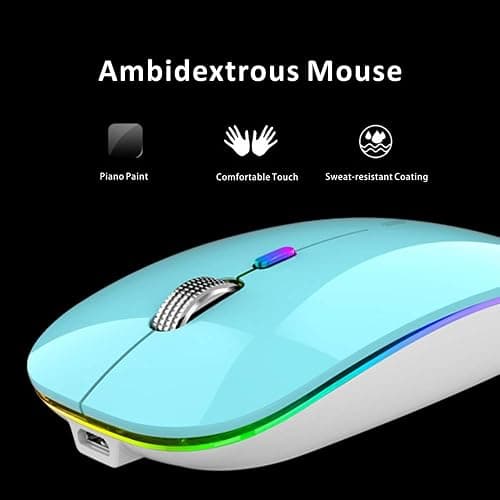Uiosmuph LED Wireless Mouse, G12 Slim Rechargeable Silent Mouse, 2.4G Portable USB Optical Wireless Computer Mice with USB Receiver and Type C Adapter (Blue) thumbnail 8