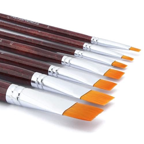 Transon Flat Paint Brush Set 7pcs for Acrylic Watercolor Gouache Oil and Body Painting thumbnail 3