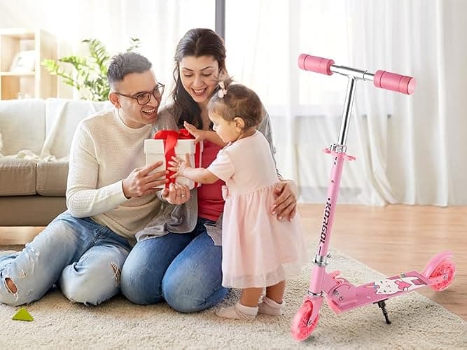 Scooter for Kids Ages 3-12 - Kids Kick Scooters with Led Light Up Wheels & 3 Levels Adjustable Handlebar, Lightweight Foldable 2 Wheel Girly Pink Scooter Christmas Birthday for Girls Boys. thumbnail 7