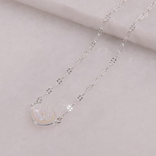 Humble Chic NY Simulated Druzy Pendant Necklace for Women with Sparkly Oval Stone - Gold, Silver, or Rose Gold Tone Chain - 16" with 3" Extender thumbnail 3