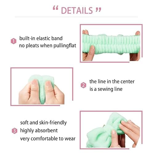 Yaqulen 7 Pcs Spa Set, Facial Headband and Wristband Set, Skincare Accessories, College Style Girl Idea Gifts, Hair Accessories for Women and Girls（Light Green） thumbnail 8