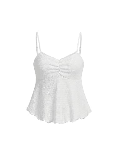 SOLY HUX Women's Peplum Tops Summer Casual Ruched Flowy Going Out Top Spaghetti Strap Tank Camisole - Image 1