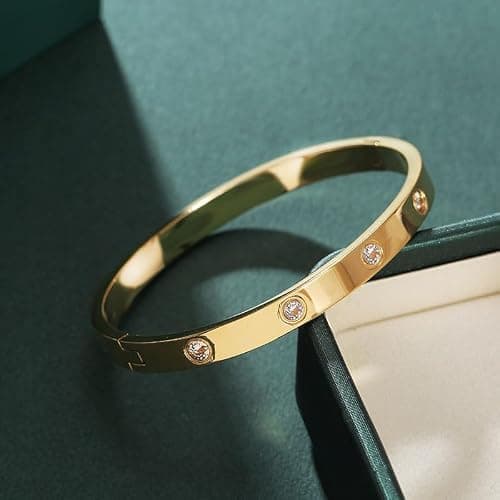 Lamdo 18K Gold Plated Womens Stackable Floral Gold Clover Bracelets Set Love Bangle Bracelets Non Tarnish, Gold Bracelet Set Trendy Jewelry,Gifts for Women's Day and Mother's Day - Gold - One Size thumbnail 4