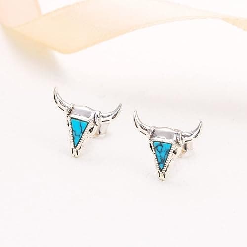 Western Cow Set 925 Sterling Silver Turquoise Cow Skull Earrings/Choker Necklace Cowgirl Boot Dangle Earrings Cowgirl Cowboy Jewelry Set Bohemian Jewelry Gift for Women Men - Western Cow thumbnail 2