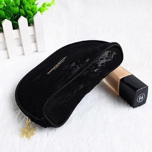 Travel Makeup Bags, Portable Transparent Lace Organizer Bag for Cosmetic and Toiletries, Small Pouch with Snowflake Zipper for Women Handbag Essentials Used for Work, Gym, and Camping (Black,L) thumbnail 3